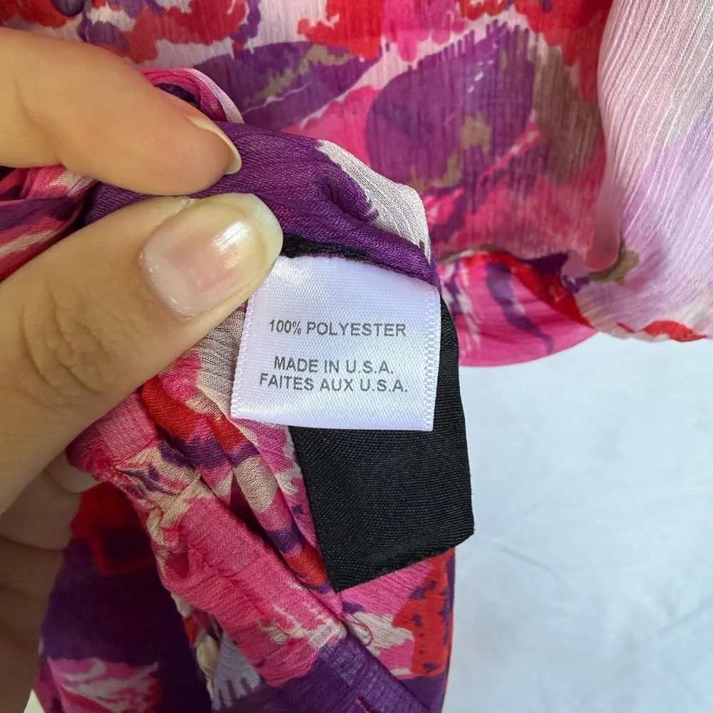 MISA Los Angeles Floral Chiffon Midi Dress Boho Pink Purple Button Front L - Picture 9 of 10